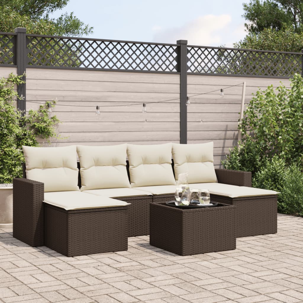 vidaXL 6-delige Loungeset met kussens poly rattan zwart