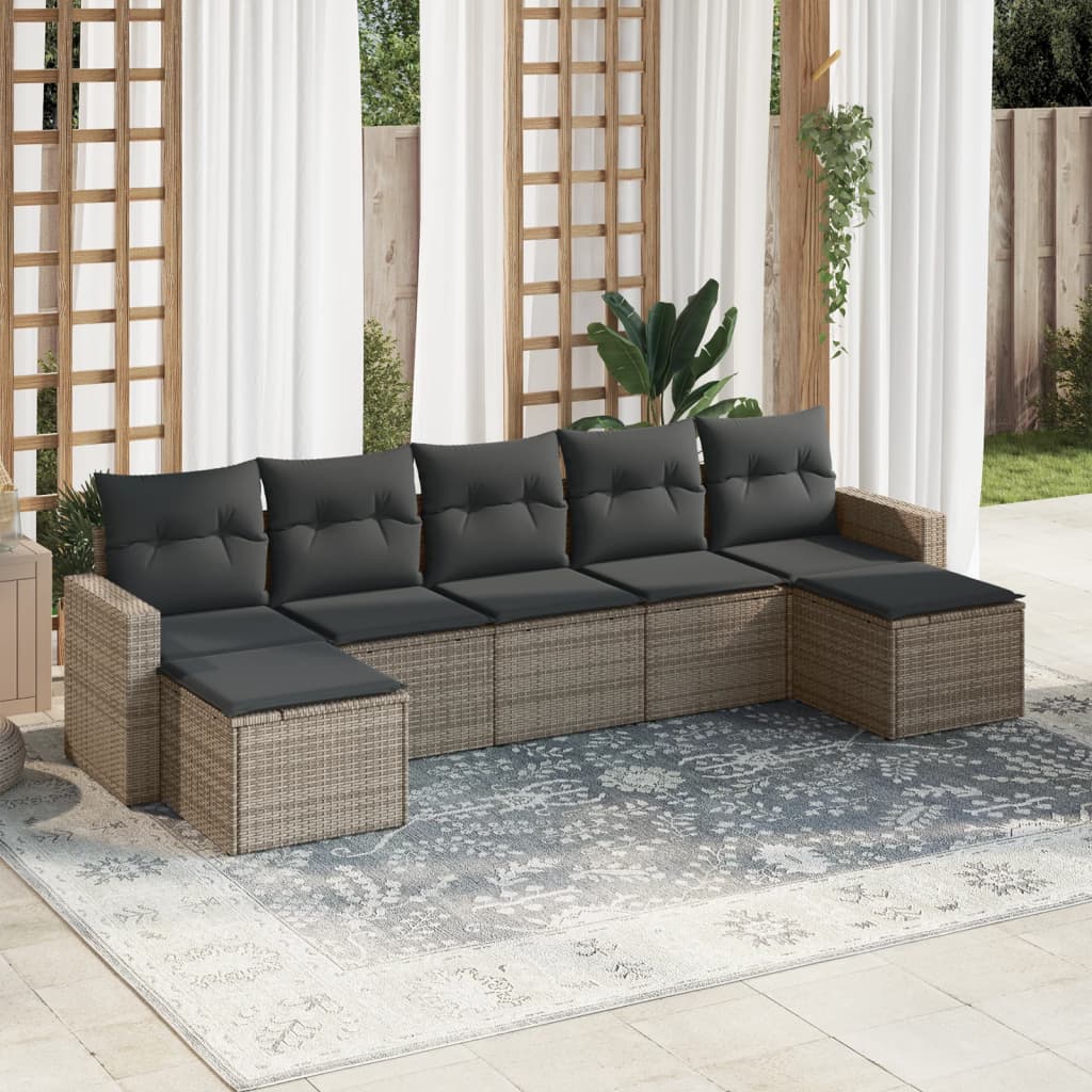 vidaXL 7-delige Loungeset met kussens poly rattan zwart