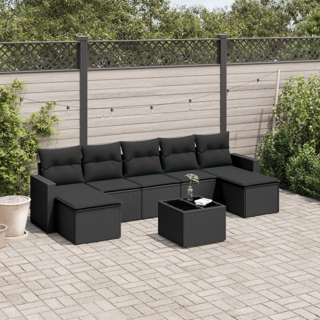 vidaXL 7-delige Loungeset met kussens poly rattan zwart