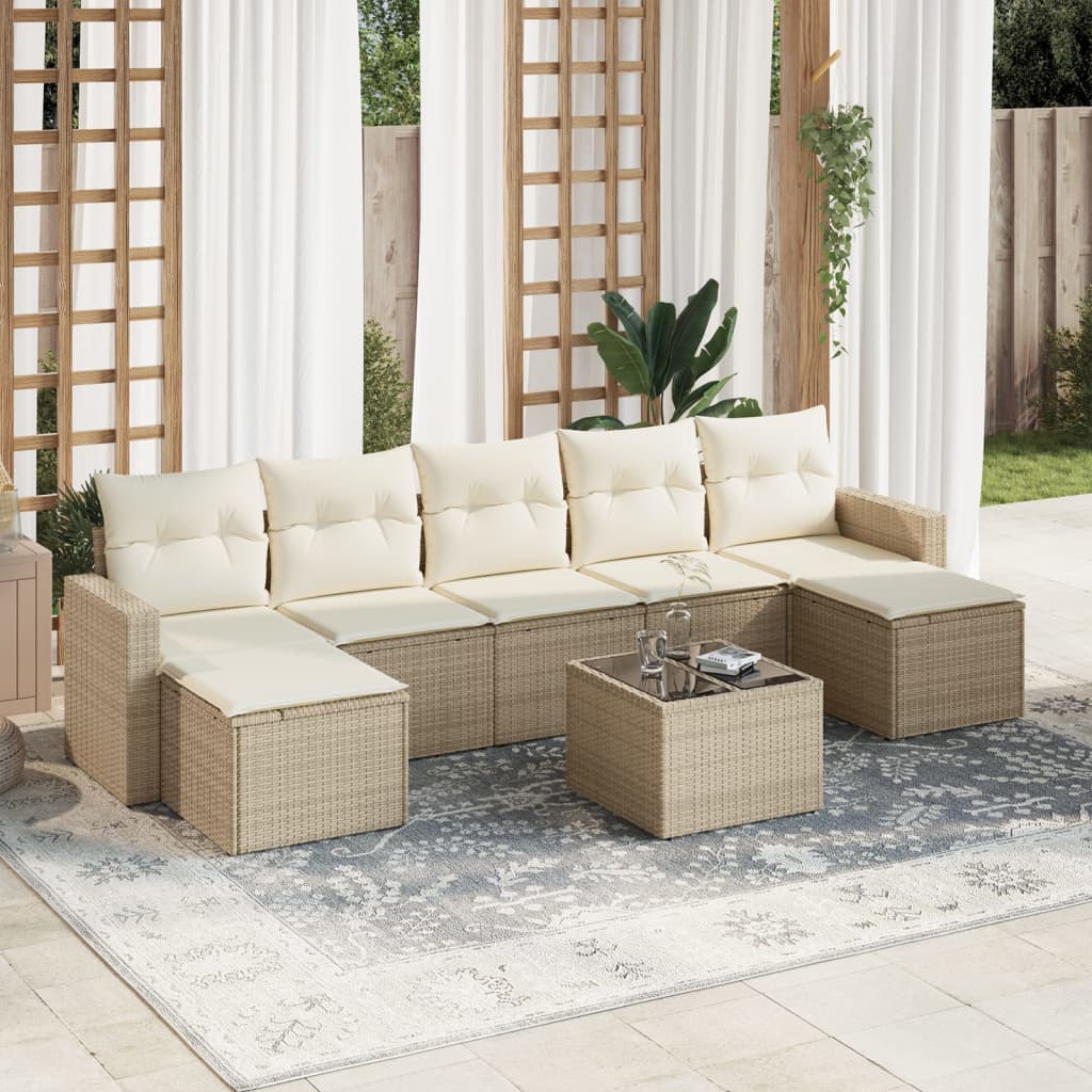 vidaXL 7-delige Loungeset met kussens poly rattan zwart