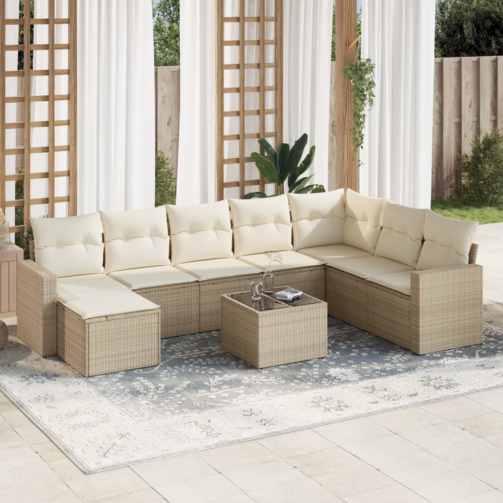 vidaXL 8-delige Loungeset met kussens poly rattan zwart