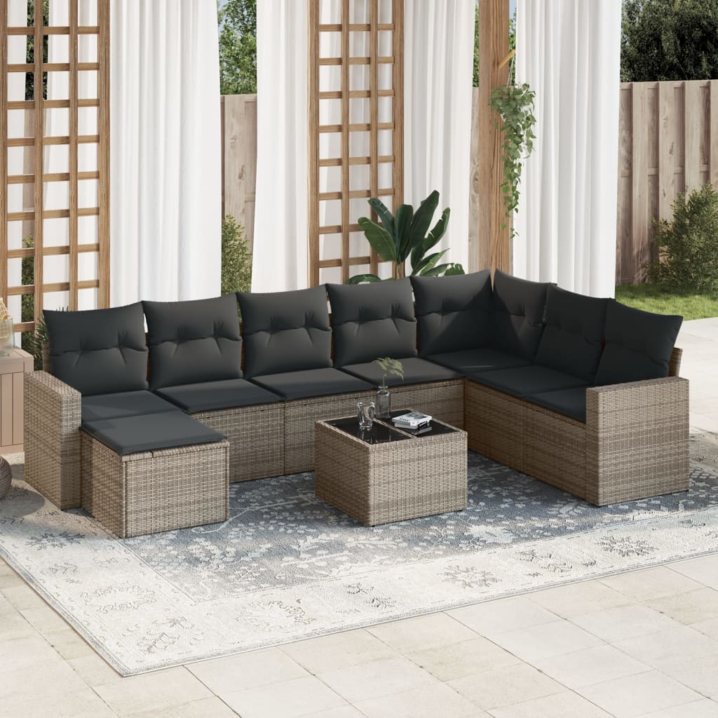 vidaXL 8-delige Loungeset met kussens poly rattan zwart