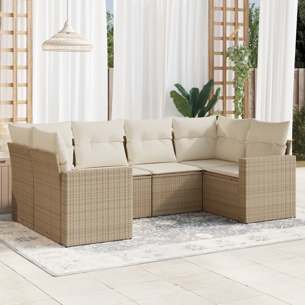 vidaXL 6-Piece Lounge Set with Cushions Poly Rattan Black