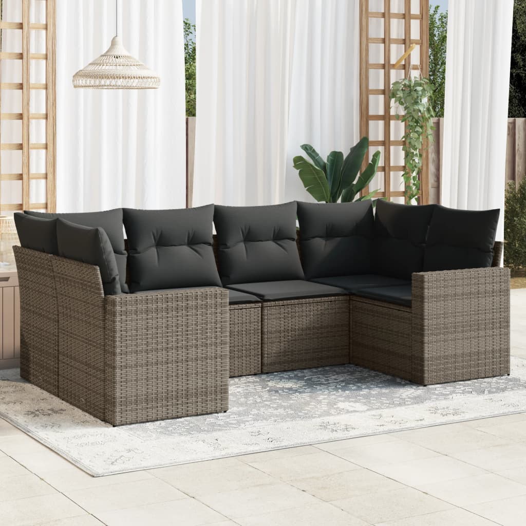 vidaXL 6-Piece Lounge Set with Cushions Poly Rattan Black