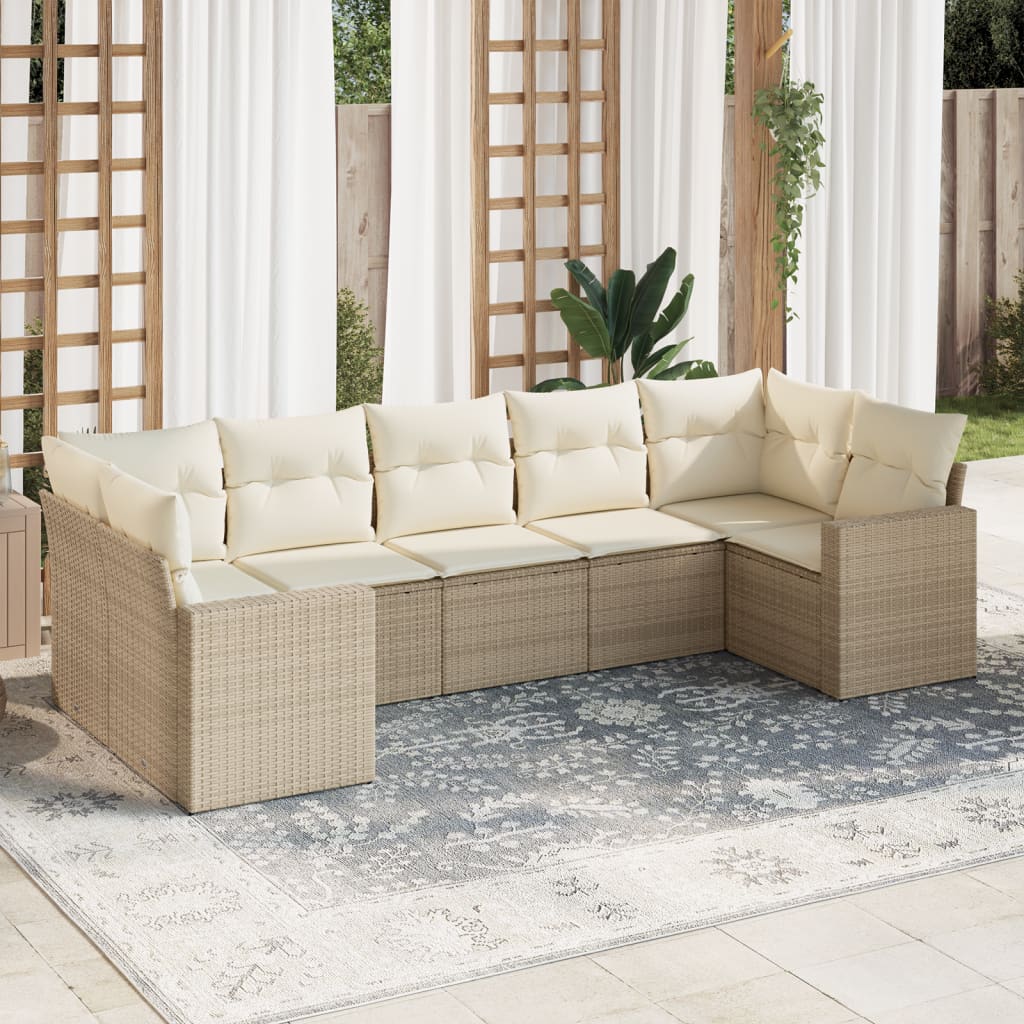 vidaXL 7-delige Loungeset met kussens poly rattan zwart