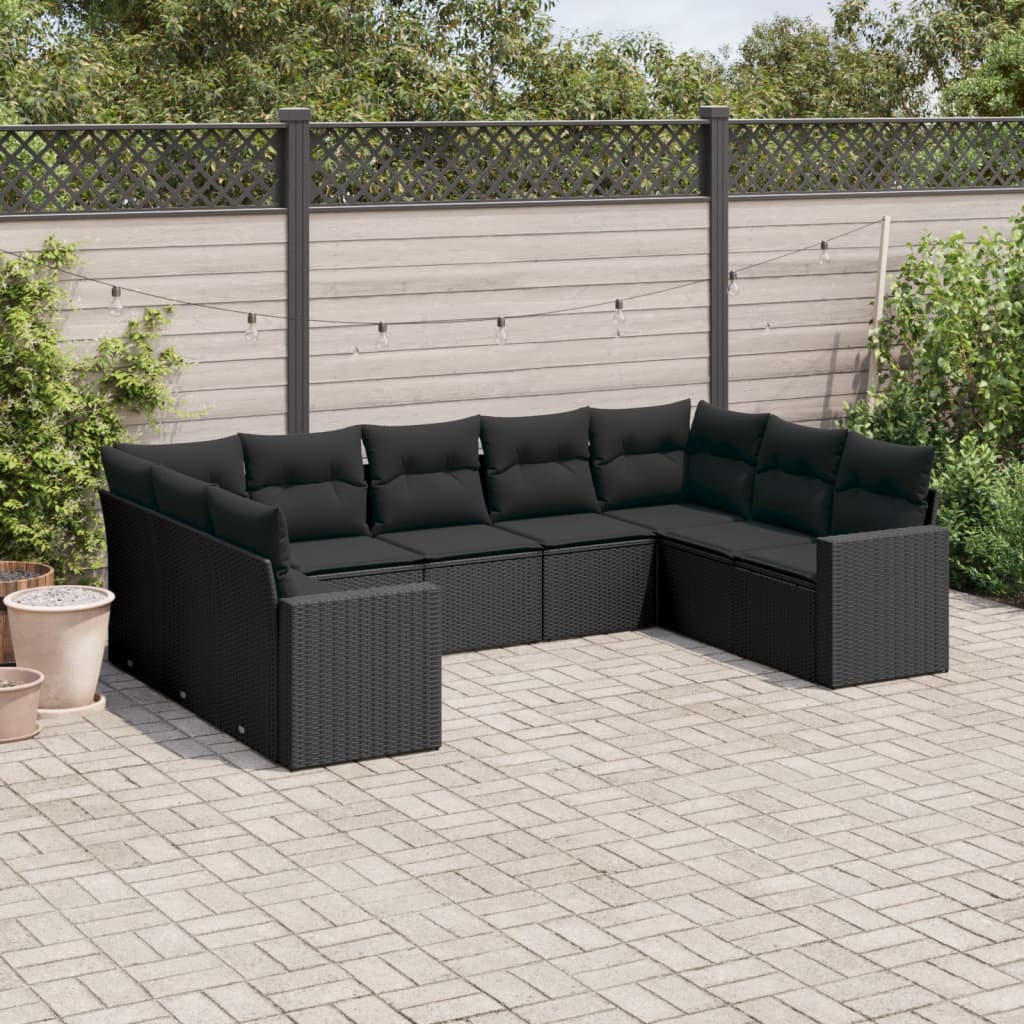 vidaXL 9-piece Poly Rattan Lounge Set with Cushions Black