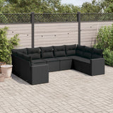 vidaXL 9-piece Poly Rattan Lounge Set with Cushions Black