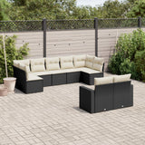 vidaXL 9-delige Loungeset met kussens poly rattan zwart