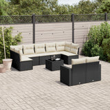 vidaXL 9-delige Loungeset met kussens poly rattan zwart