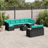 vidaXL 9-delige Loungeset met kussens poly rattan zwart