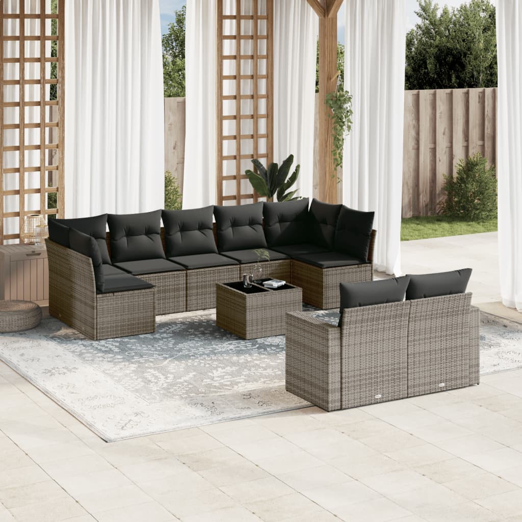 vidaXL 9-delige Loungeset met kussens poly rattan zwart