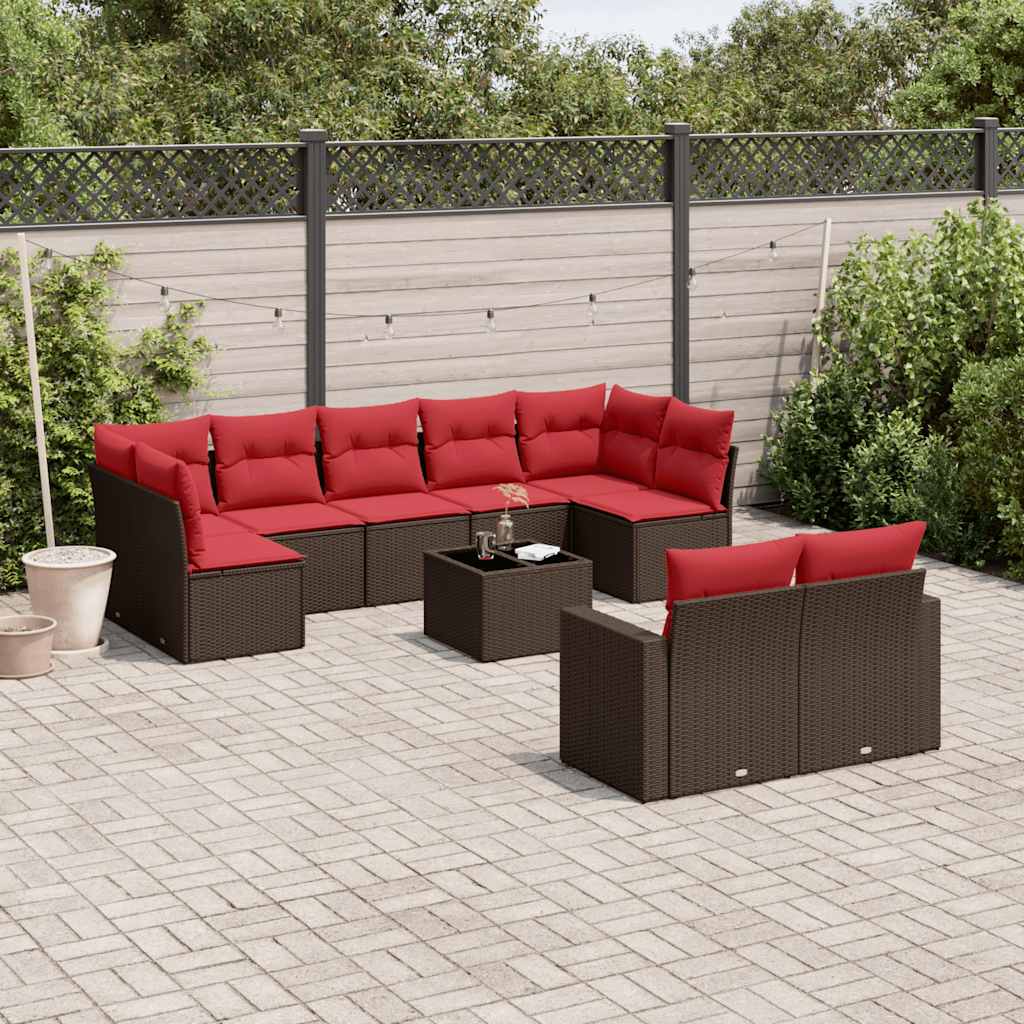 vidaXL 9-delige Loungeset met kussens poly rattan zwart