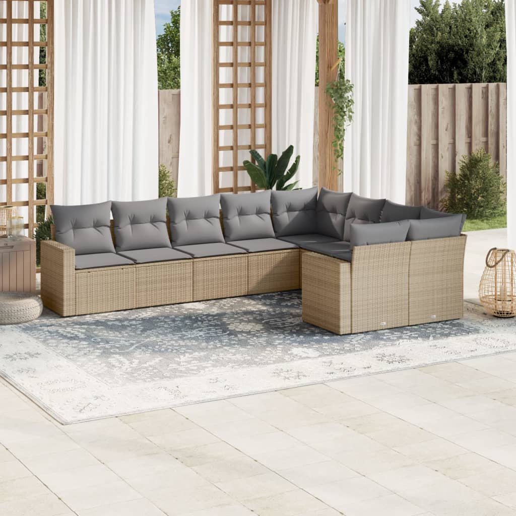 vidaXL 9-delige Loungeset met kussens poly rattan zwart