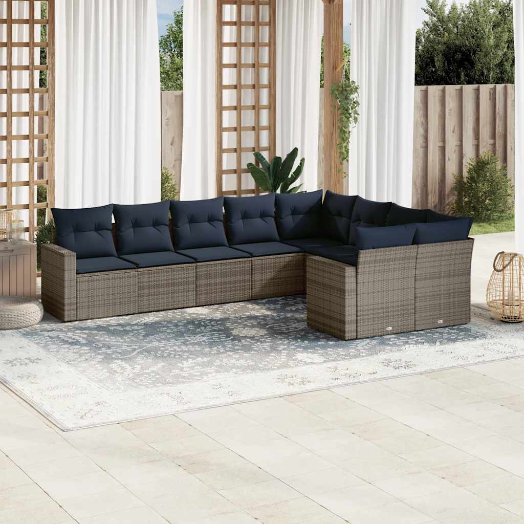 vidaXL 9-delige Loungeset met kussens poly rattan zwart
