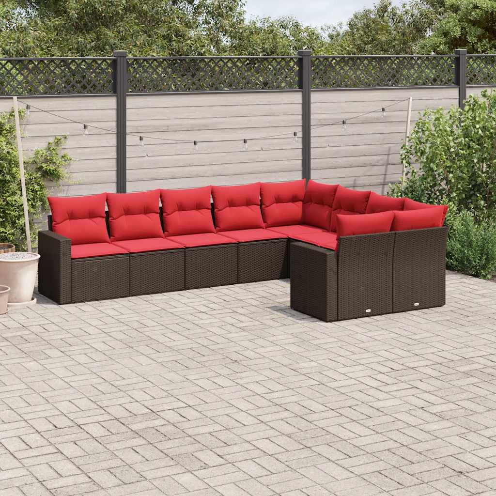 vidaXL 9-delige Loungeset met kussens poly rattan zwart