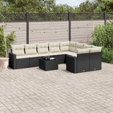 vidaXL 9-delige Loungeset met kussens poly rattan zwart