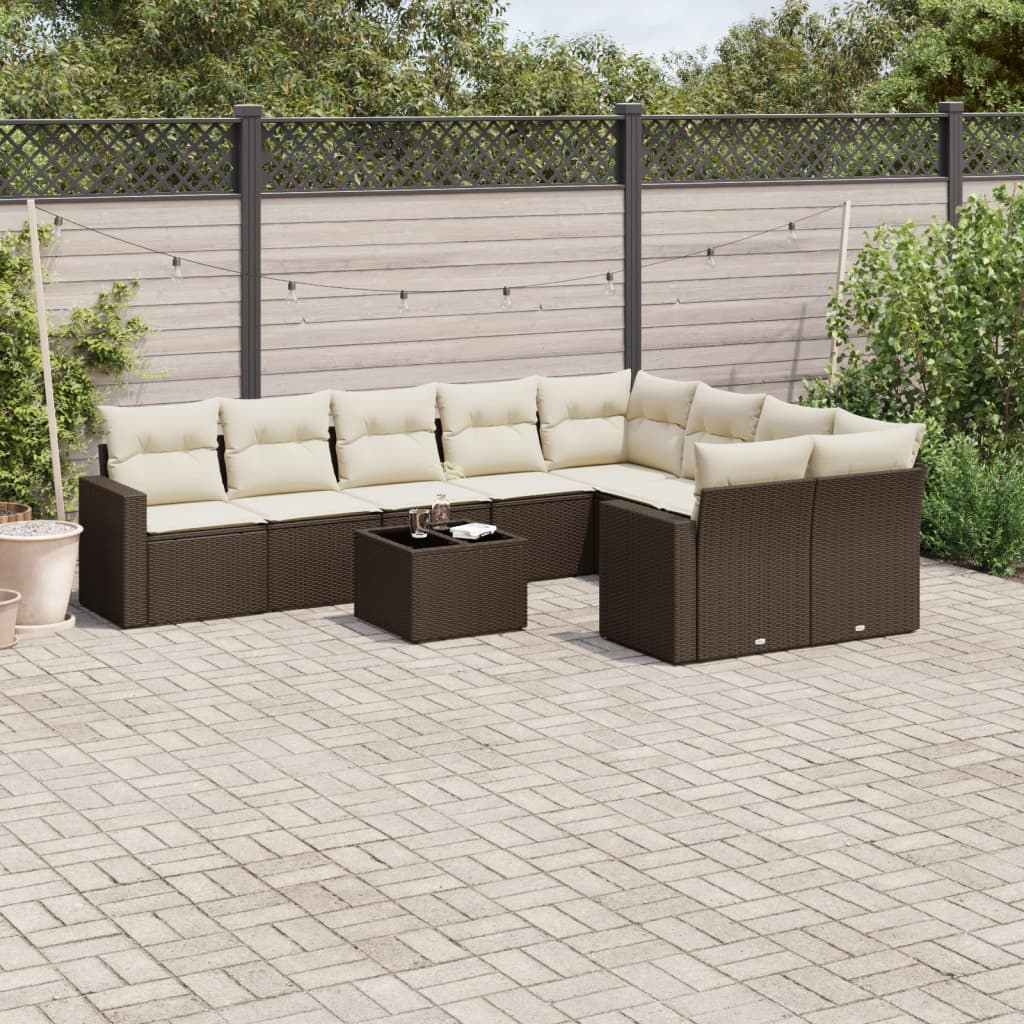 vidaXL 9-delige Loungeset met kussens poly rattan zwart