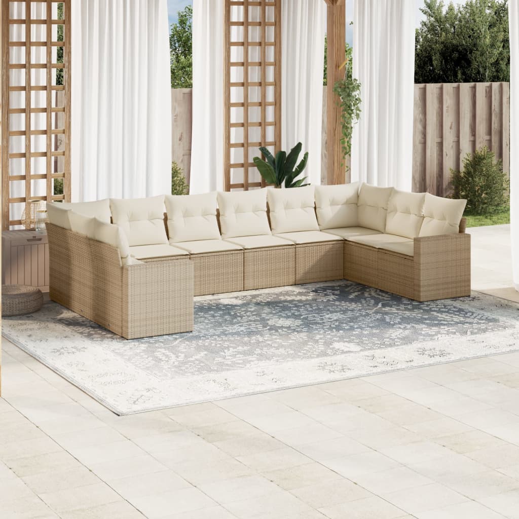 vidaXL 10-delige Loungeset met kussens poly rattan zwart