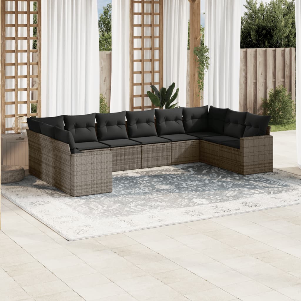 vidaXL 10-delige Loungeset met kussens poly rattan zwart