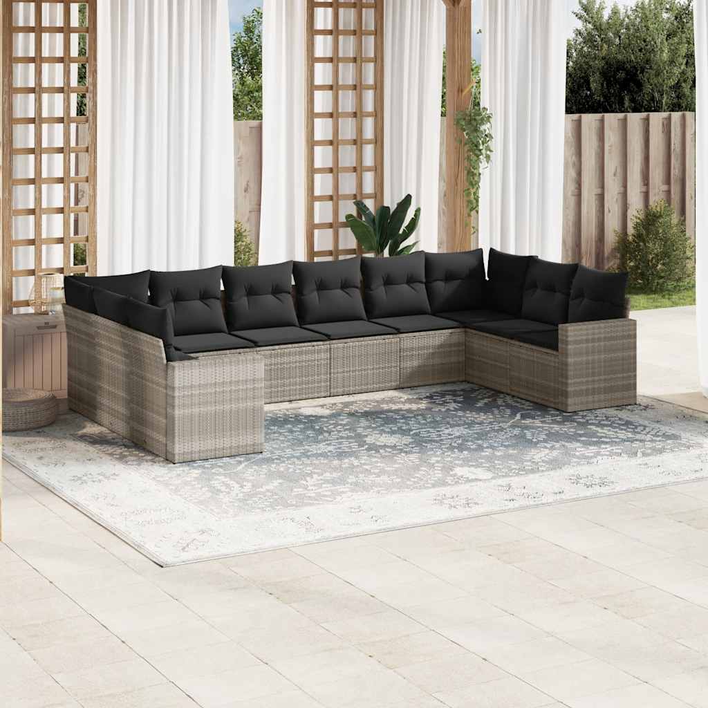 vidaXL 10-delige Loungeset met kussens poly rattan zwart