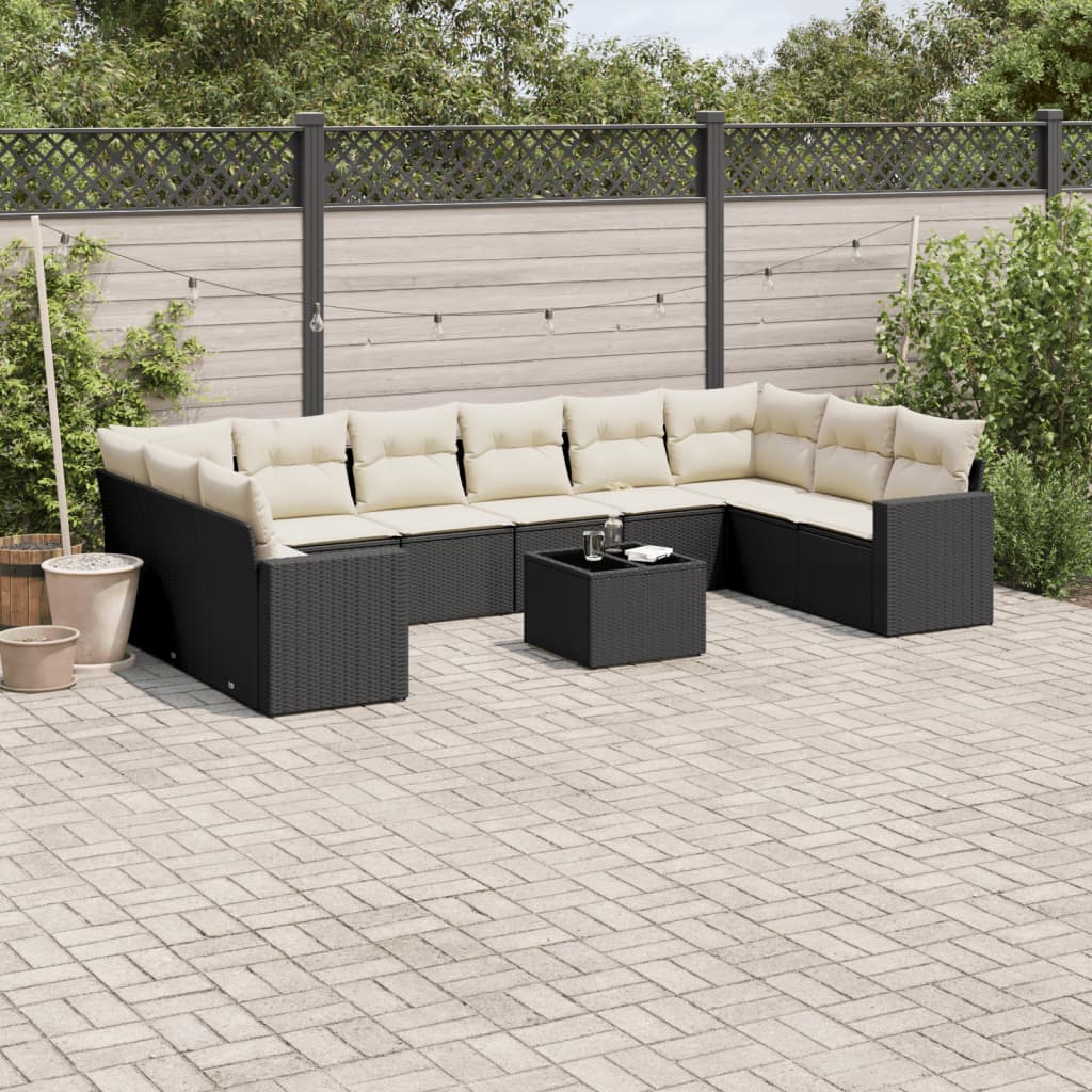 vidaXL 10-delige Loungeset met kussens poly rattan zwart