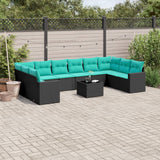 vidaXL 10-delige Loungeset met kussens poly rattan zwart