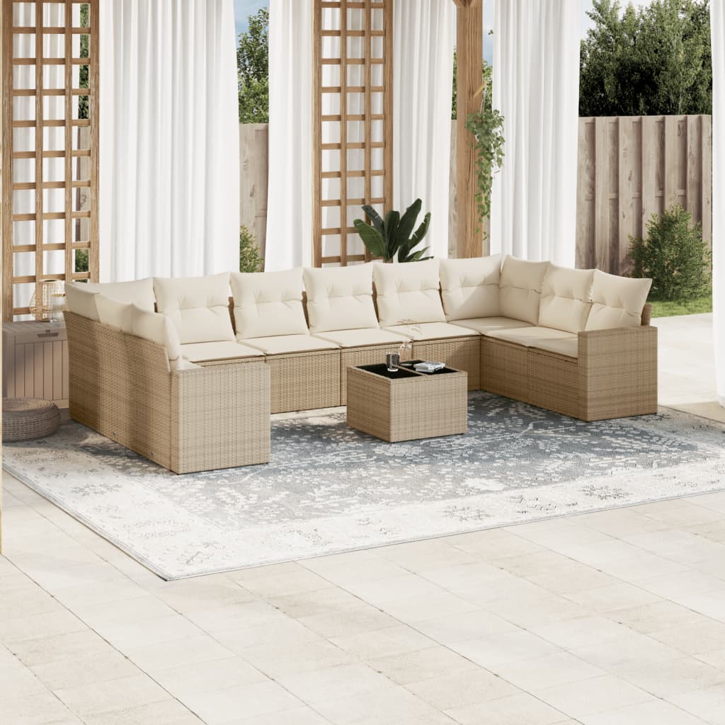 vidaXL 10-delige Loungeset met kussens poly rattan zwart