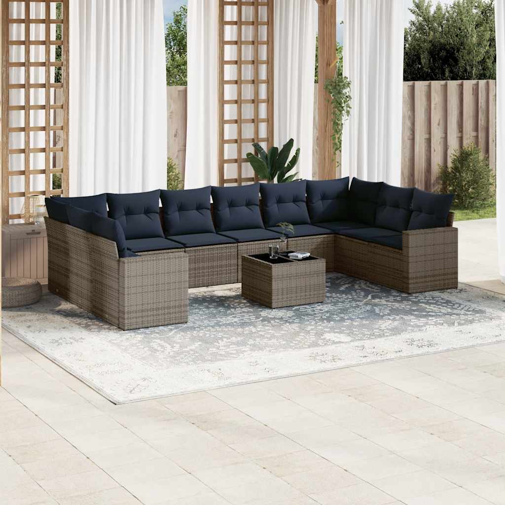 vidaXL 10-delige Loungeset met kussens poly rattan zwart