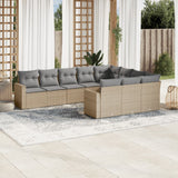 vidaXL 10-delige Loungeset met kussens poly rattan zwart