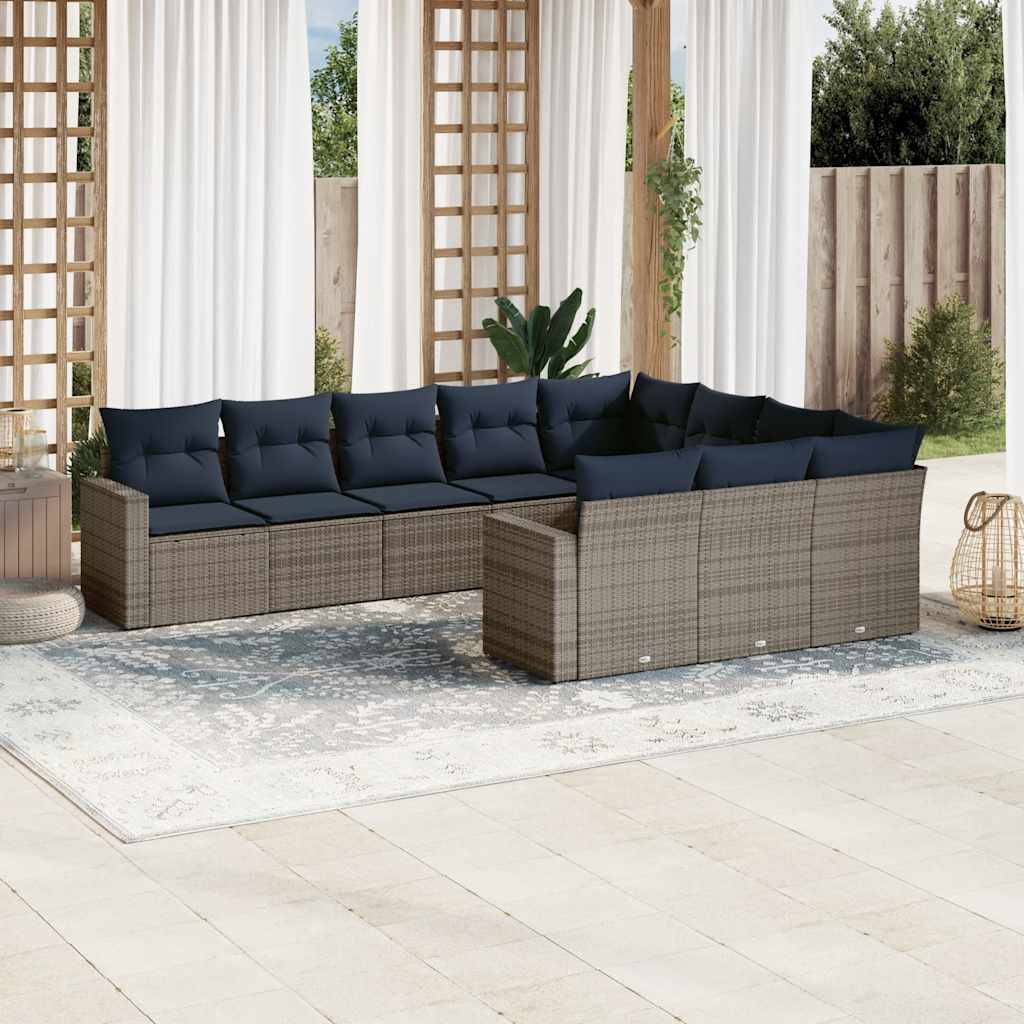 vidaXL 10-delige Loungeset met kussens poly rattan zwart