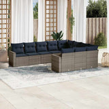 vidaXL 10-delige Loungeset met kussens poly rattan zwart