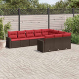 vidaXL 10-delige Loungeset met kussens poly rattan zwart