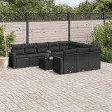 vidaXL 10-delige Loungeset met kussens poly rattan zwart