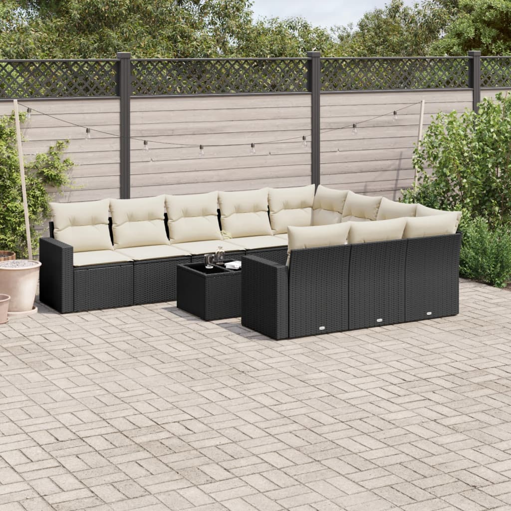vidaXL 10-delige Loungeset met kussens poly rattan zwart