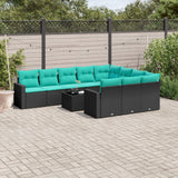 vidaXL 10-delige Loungeset met kussens poly rattan zwart