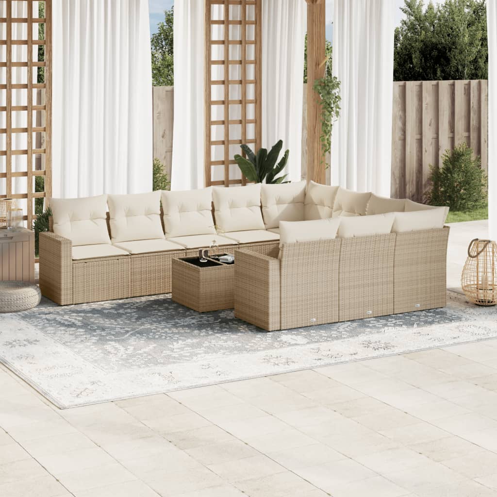 vidaXL 10-delige Loungeset met kussens poly rattan zwart