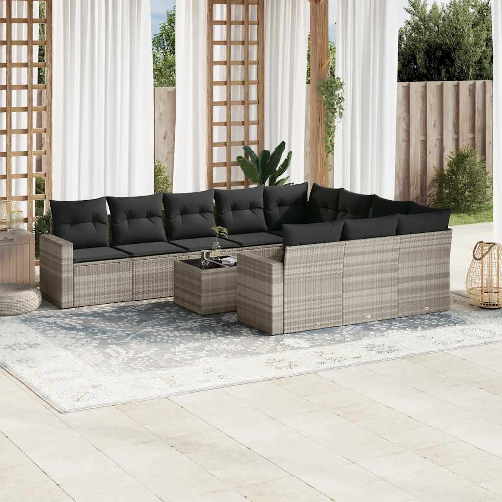 vidaXL 10-delige Loungeset met kussens poly rattan zwart