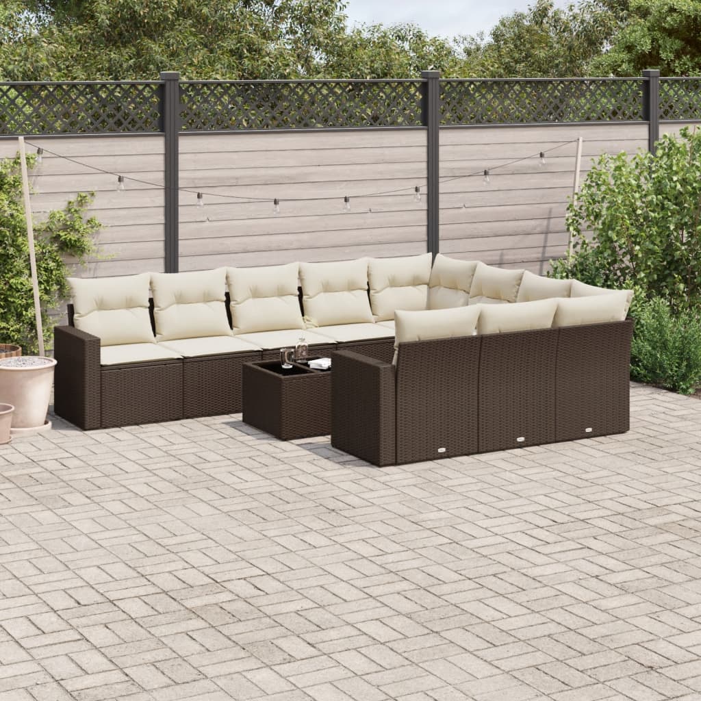 vidaXL 10-delige Loungeset met kussens poly rattan zwart
