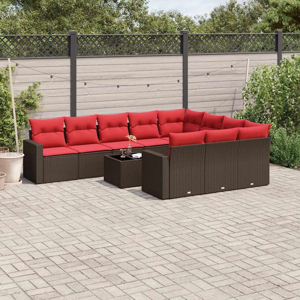 vidaXL 10-delige Loungeset met kussens poly rattan zwart