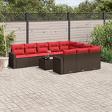vidaXL 10-delige Loungeset met kussens poly rattan zwart