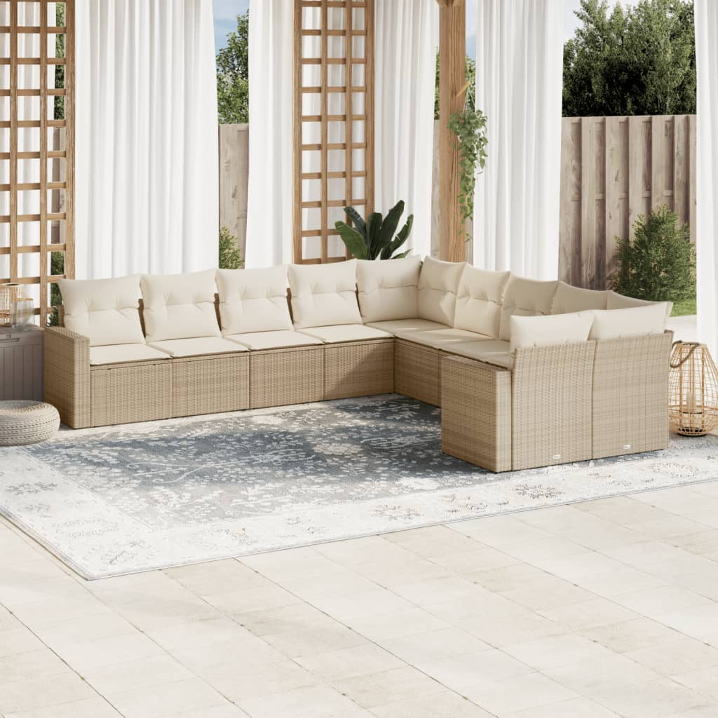 vidaXL 10-delige Loungeset met kussens poly rattan zwart