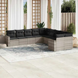 vidaXL 10-delige Loungeset met kussens poly rattan zwart