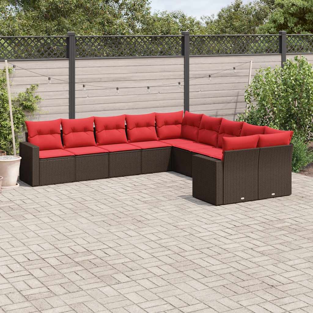 vidaXL 10-delige Loungeset met kussens poly rattan zwart