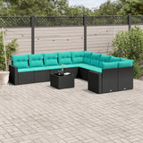 vidaXL 10-delige Loungeset met kussens poly rattan zwart
