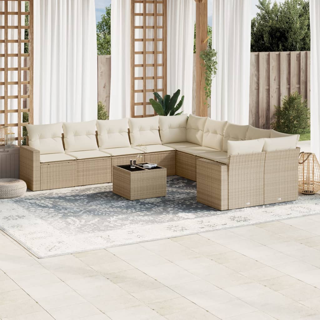 vidaXL 10-delige Loungeset met kussens poly rattan zwart