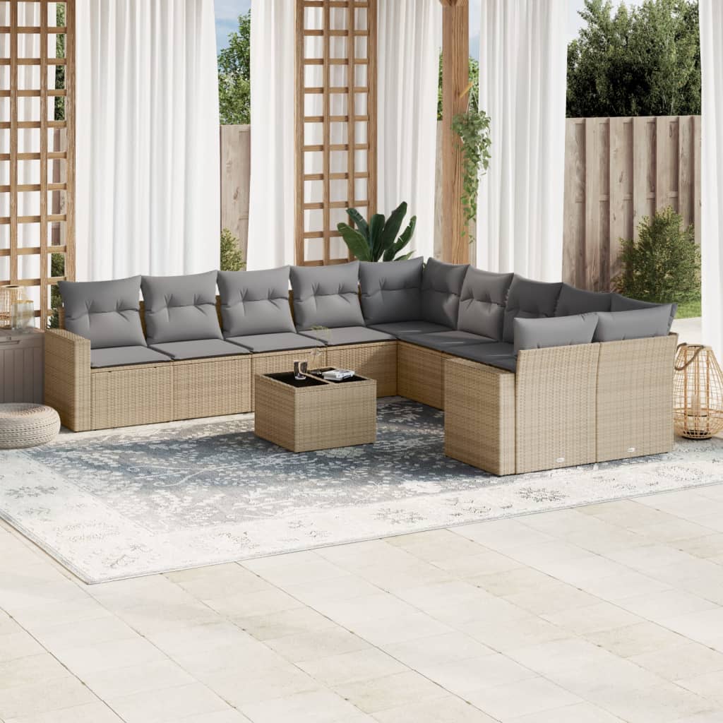 vidaXL 10-delige Loungeset met kussens poly rattan zwart