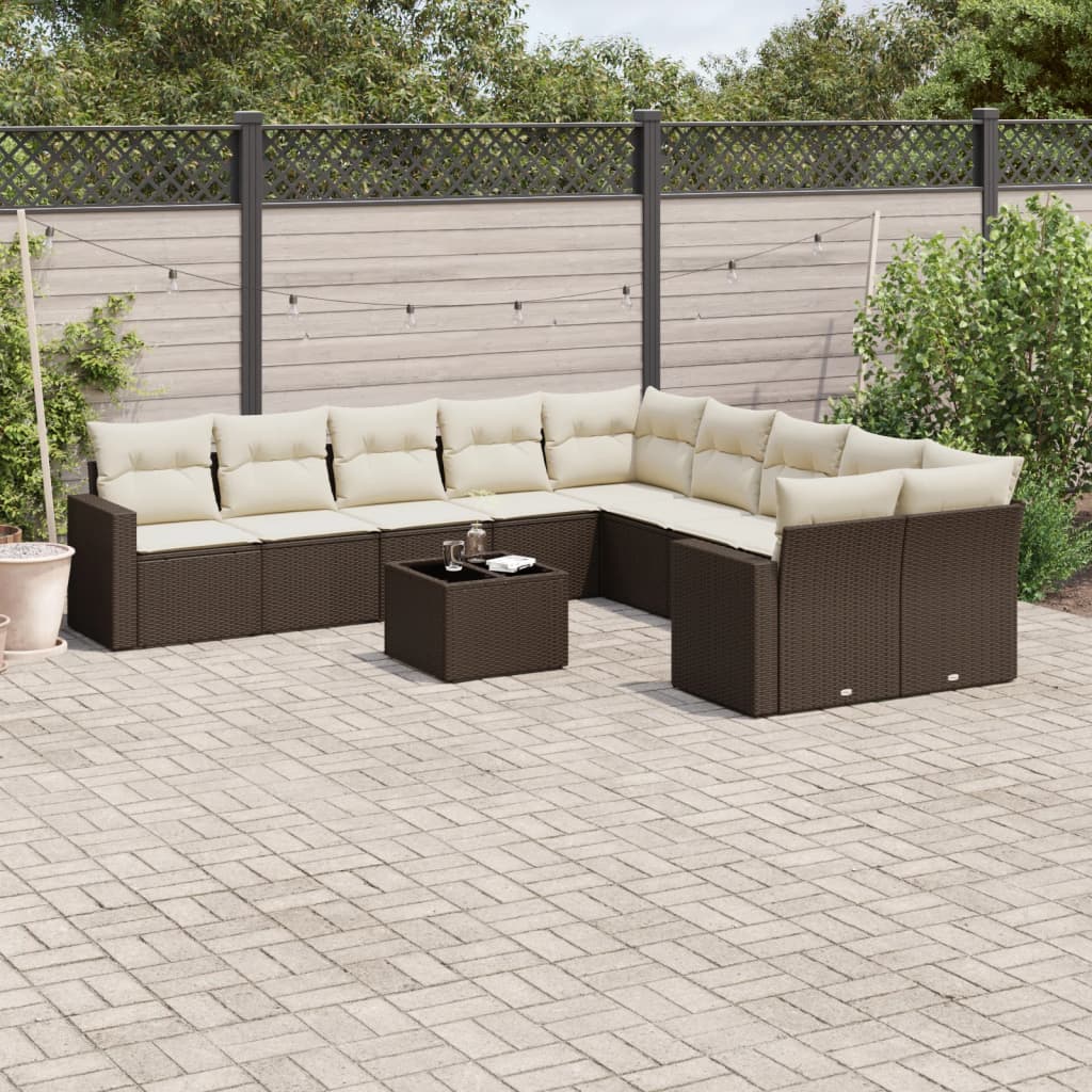 vidaXL 10-delige Loungeset met kussens poly rattan zwart