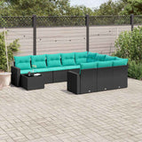 vidaXL 11-Piece Garden Lounge Set with Cushions, Black Poly Rattan