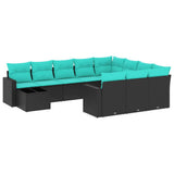 vidaXL 11-Piece Garden Lounge Set with Cushions, Black Poly Rattan