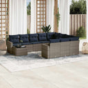 vidaXL 11-Piece Garden Lounge Set with Cushions, Black Poly Rattan